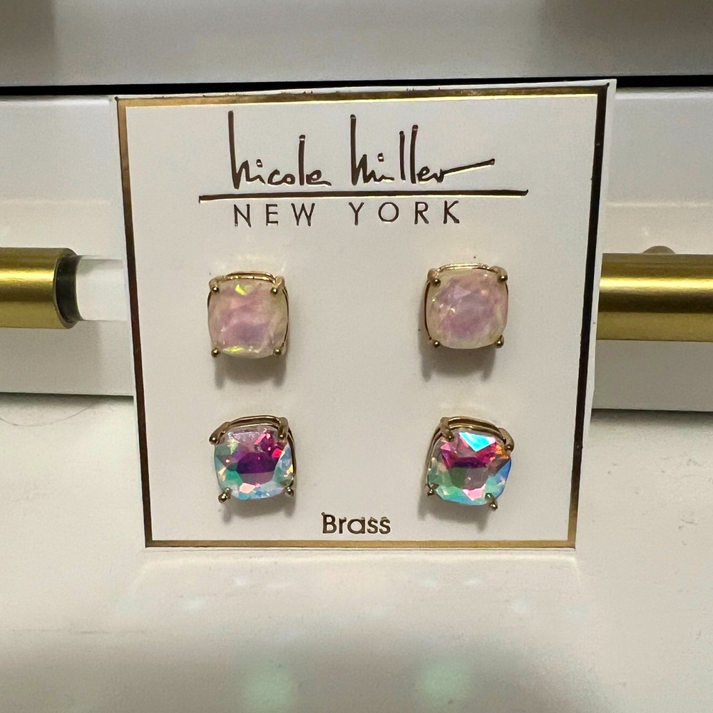 Nicole Miller Pink and Iridescent Stud Earrings